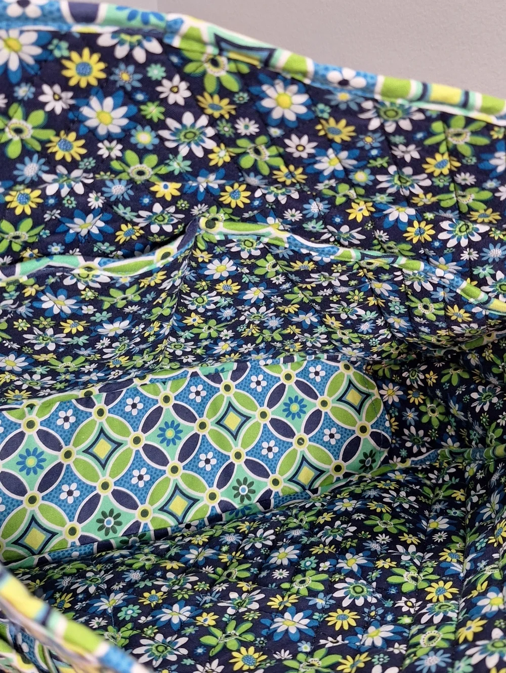 Vera Bradley Messenger Bag Adj  Blue Green Daisy Daisy Travel Laptop Retired